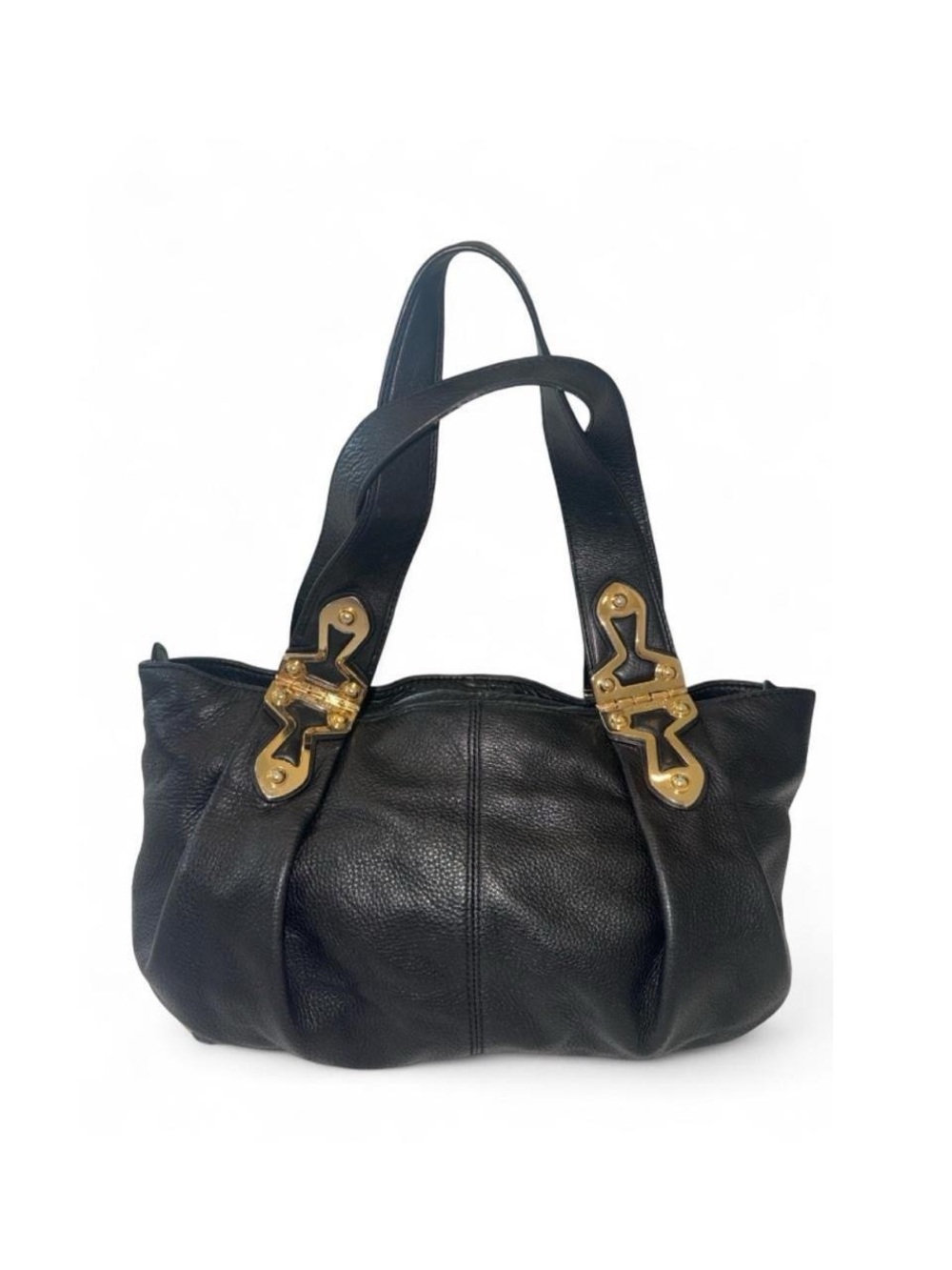 Vintage 2009 Michael Kors Black Leather Studded Shoulder Bag with Gold Hardware